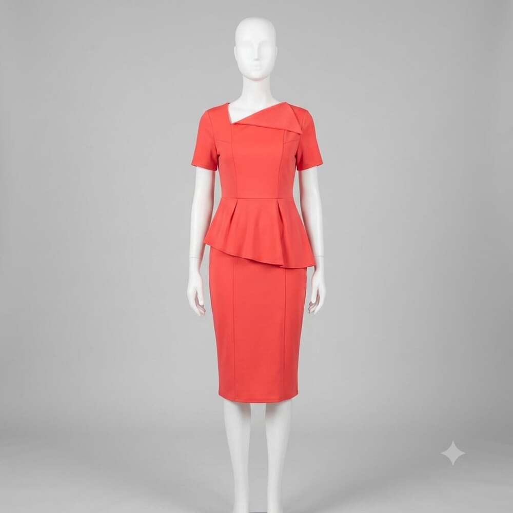 Red Peplum Bodycon Work Midi Dress 3XL